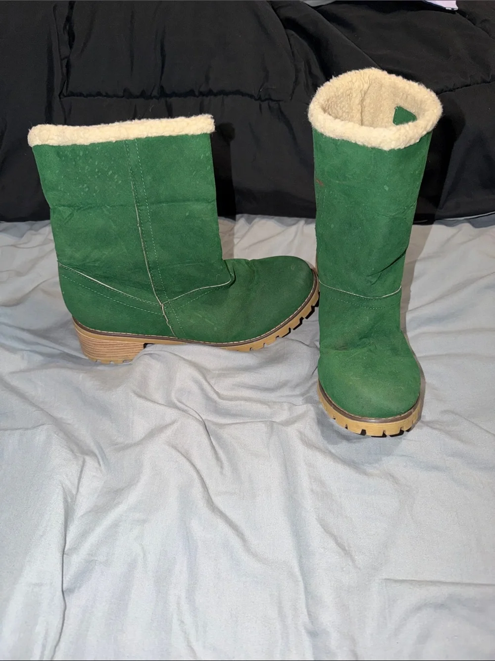 Green Suede Shearling-Lined Women's Winter Boots